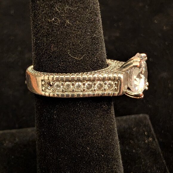 Vintage Sterling Silver Faux Diamond Art Deco Ring Size 5 - Picture 2 of 6